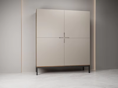 Modern Display Cabinet with Four Doors Metal Cross Handles Black Legs Light Beige Finish 3d model