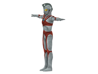 Game Movie Character in Silver Red Armor With Yellow Eyes Chest Gem Standing Arms Outstretched 3d model