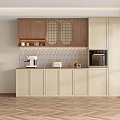Modern Kitchen With Elegant Wooden Wine Cabinet And Integrated Appliances