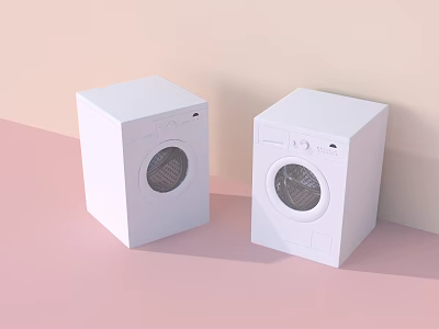 Two White Washing Machines Placed On Pastel Pink And Beige Background 3d model