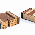 Rustic Vintage Wooden Crates With Metal Straps And Labeled Details