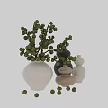 Neutral Colored Ceramic Vessels With Gourd Shaped Design And Green Berry Branches
