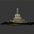 Stone Circular Tiered Structure With Square Base And Top Cylinder On Green Moss Covered Surface