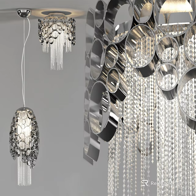 Modern Crystal Chandelier With Geometric Metal Frame And Hanging Crystal Beads 3d model 