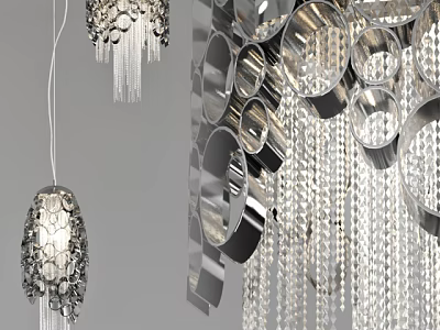 Modern Crystal Chandelier With Geometric Metal Frame And Hanging Crystal Beads 3d model