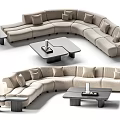 Beige Sectional Sofa With Multiple Cushions Coffee Table And Side Lamp 3d model