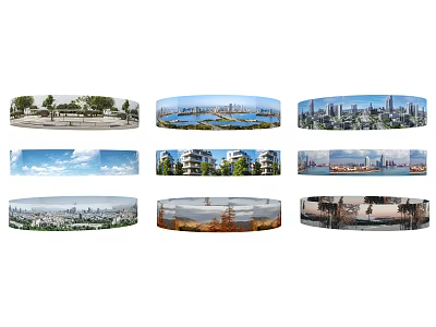 Diverse Panoramic Scenic Views Featuring City Skylines Natural Landscapes And Urban Scenes 3d model