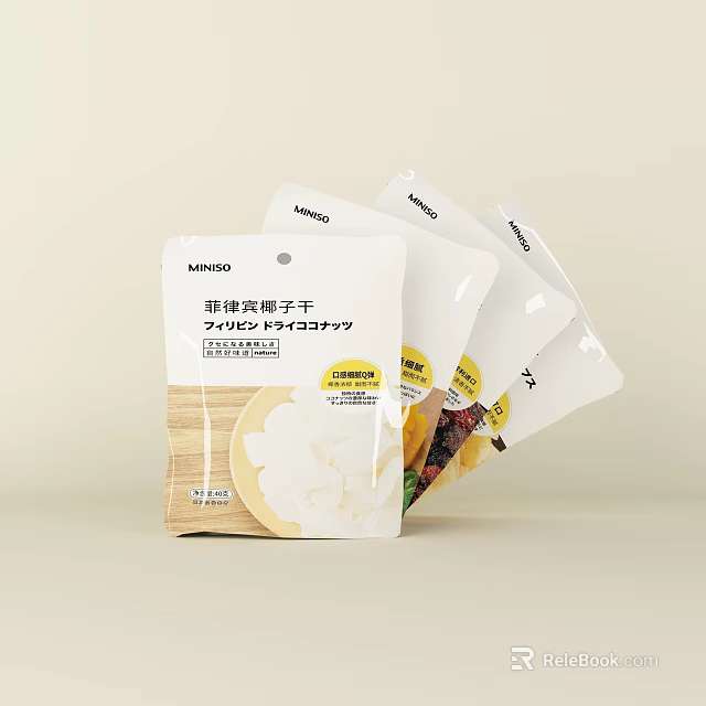 MINISO Delicious Non Fried Coconut Chips Healthy Snack Multiple Packages 3d model 