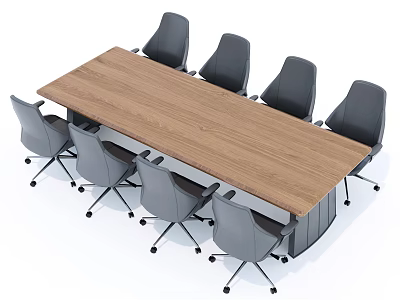 Modern Wooden Conference Table With Gray Office Chairs For Office Meeting Room 3d model