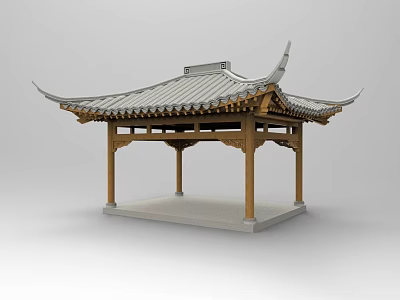 Chinese Traditional Pavilion With Wooden Structure And Sloped Tile Roof 3d model