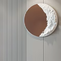 Elegant Modern Sofa Background Wall With Round Decorative Painting Wooden Panels Wall Lamps White Cabinets