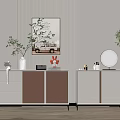 Modern Entryway Cabinet And Side Cabinet With Beige White Finish Metal Legs And Decorative Plants 3d model