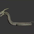 Green Horned Snake With Open Mouth And Coiled Blue White Patterned Body In Reflective Background