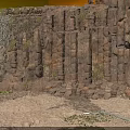 Rocky Stone Cliff With Wooden Tree Roots And Small Green Plants In Natural Environment