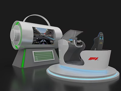 F1 Racing Simulator Exhibition Island With Steering Wheel And Track 3d model