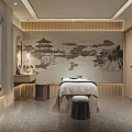 Elegant SPA Sauna Interior With Traditional Landscape Painting And Comfortable Massage Bed