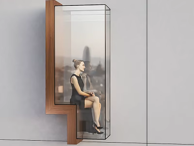 Modern Wooden Outdoor Chair With Glass Panel And Urban View Seating 3d model