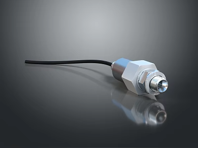 Durable Metal Pipe Connector with Black Cable and Threaded Design for Industrial Systems 3d model