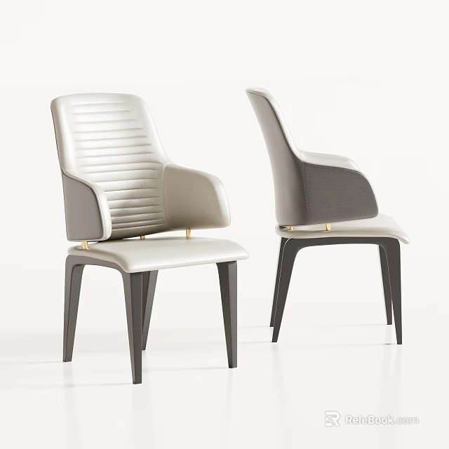 Modern Light Gray Dining Chairs With Striped Backrest Dark Legs And Gold Accents 3d model 