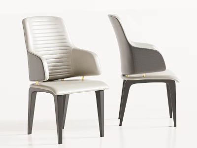 Modern Light Gray Dining Chairs With Striped Backrest Dark Legs And Gold Accents 3d model
