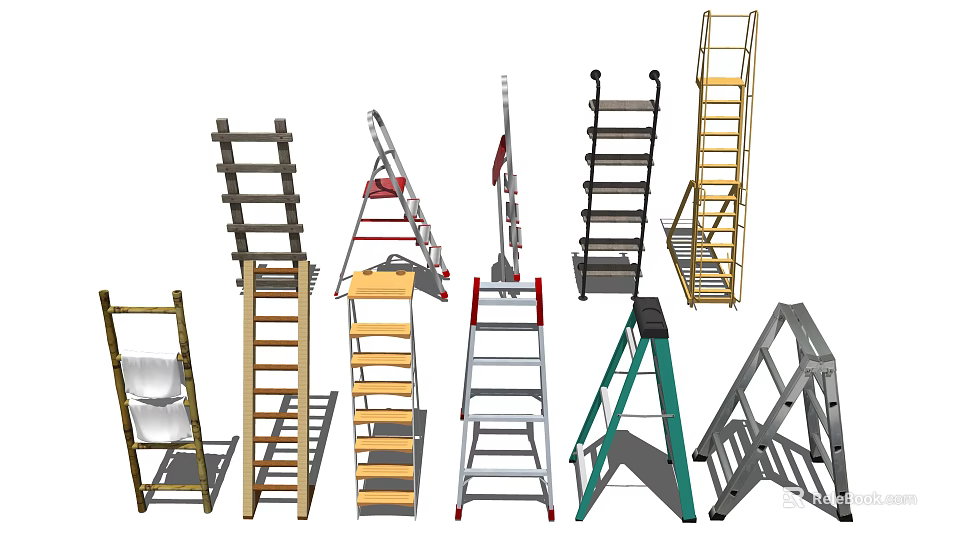 Various Types of Household Ladders for Home Use with Assorted Colors and Designs 3d model 