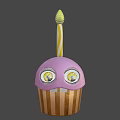 Cute Animated Purple Cupcake Game Movie Character With Big Eyes And Striped Candle