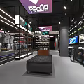 Modern MADDA Fashion Store Interior With Clothing Shoes Shelves And Display Screens