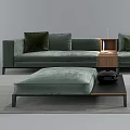 Modern Green Large Sectional Sofa With Cushions Side Table And Coffee Table On Rug 3d model