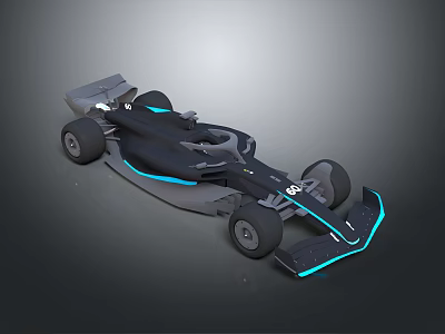 Sleek Black Racing Car Concept With Aerodynamic Design And Blue Accents 3d model