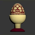 Intricately Decorated Red And Gold Egg With Floral Patterns On Ornate Stand