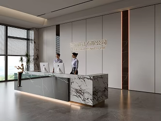 Modern company front desk background wall reception area bar desk reception desk hall simple lobby 3d model