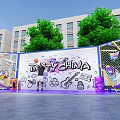 Outdoor Photo Check-in Spot with Graffiti TAY CHINA Text and Colorful Decorations by Buildings Trees