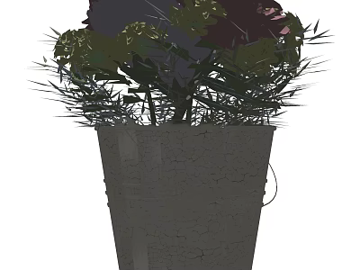 Gray Cracked Vase With Purple And Green Flowers And Lush Leaves For Home Decor 3d model