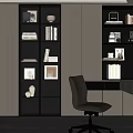 Modern Study Room Interior with Bookshelves Books Decorations Desk And Office Chair
