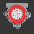 Industrial Pressure Gauge With Red Circular Dial And Silver Metal Housing