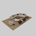 Modern Modular Sofa And Coffee Table Set With Neutral Tones And Round Design 3d model