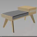 Modern Wooden Bench With Gray Cushion Light Wood Legs And Small Tabletop