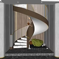 Modern Spiral Staircase Interior With Marble Steps And Elegant Lighting