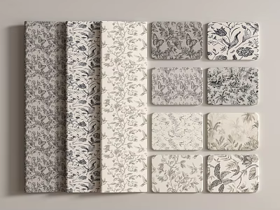 Decorative Patterned Tiles With Floral Plant Designs In Various Colors 3d model