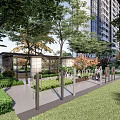 Modern Residential Landscape With Well Maintained Greenery Tree Lined Walkway And Street Lamps