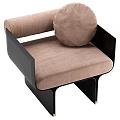 Modern Leisure Chair With Black Frame Light Brown Upholstery And Round Pillow