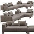 Modern Sectional Sofa In Grey With Plush Pillows And Metal Legs