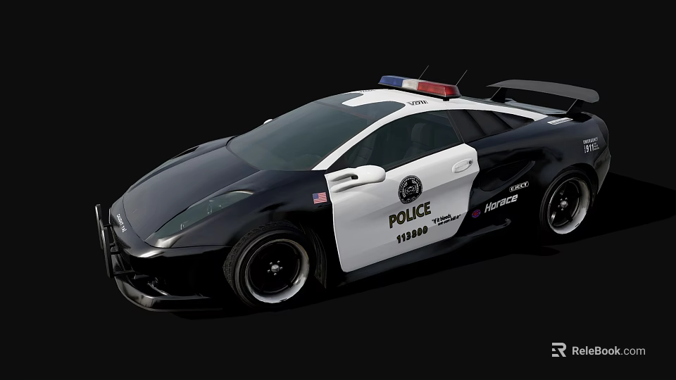 Modern Police Car with Roof Mounted Lights White And Black Exterior POLICE Branding On Side 3d model 