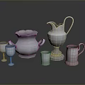 Classic Silver Household Items Including Water Pitcher Cups And Wine Goblets