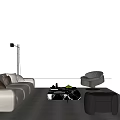 Modern Beige Sofa Set With Cushions Floor Lamp Coffee Table Brown Armchair And Ottoman
