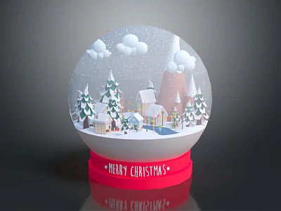 Christmas Snow Globe Home Decor With Snow Scene Trees Houses And Merry Christmas Base 3d model