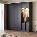 Elegant Modern Dark Gray Built in Wardrobe With Glass Doors Brass Handles And Drawers