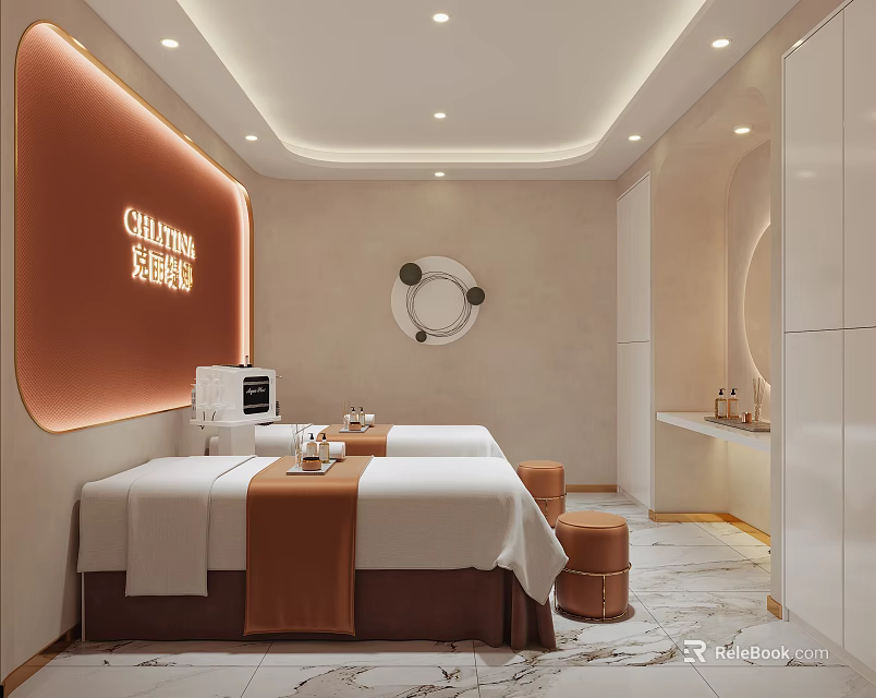 Modern SPA Room With Two Beds And Elegant Decor 3d model