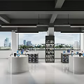 Modern Shopping Mall Store Interior With Display Shelves Large Windows And City View