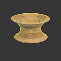 Ancient Ceramic Pedestal Bowl With Intricate Red Patterns And Decorations 3d model